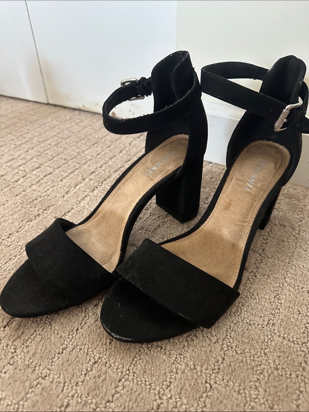 Old Navy Black Suede Ankle Strap Block Heels